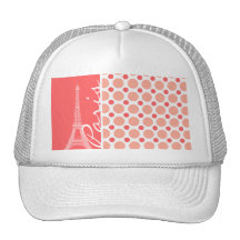Eiffel Tower, Paris, Pink & Coral Polka Dots Mesh Hats