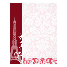 Eiffel Tower, Paris, Red Damask Custom Letterhead