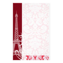 Eiffel Tower, Paris, Red Damask Stationery Paper