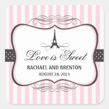 Eiffel Tower Paris Wedding Square Stickers