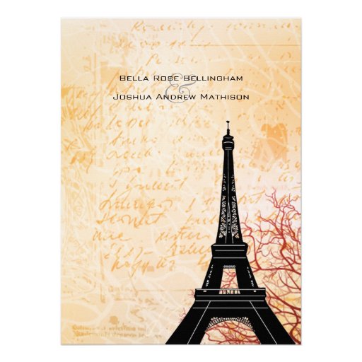Eiffel Tower Peach Wedding Invitation