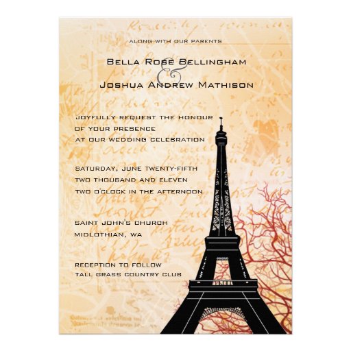 Eiffel Tower Peach Wedding Invitation