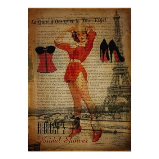 eiffel tower pin up girl paris bridal shower personalized invitation