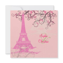 Eiffel Tower/pink/chocolate Wedding Invitations