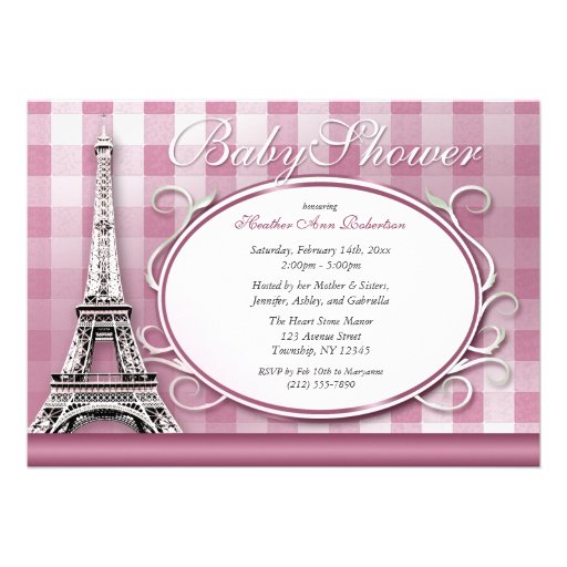 Eiffel Tower Pink Gingham Parisian Baby Shower Announcement
