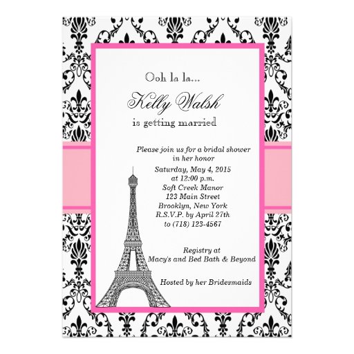 Eiffel Tower Pink Paris Bridal Shower Invitation Personalized ...