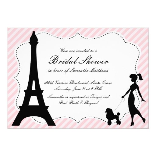 Eiffel Tower & Pink Poodle Bridal Shower Invitatio Personalized Announcement
