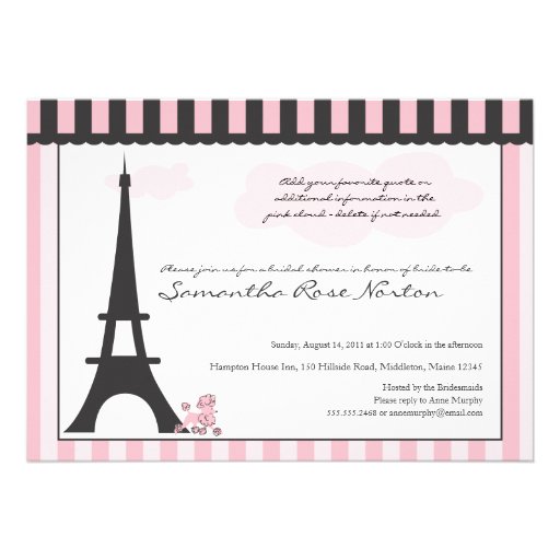 Eiffel Tower & Pink Poodle  Bridal Shower Personalized Announcement
