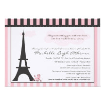 Eiffel Tower & Pink Poodle  Bridal Shower Custom Invites