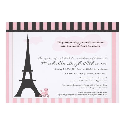 Eiffel Tower & Pink Poodle  Bridal Shower Custom Invites