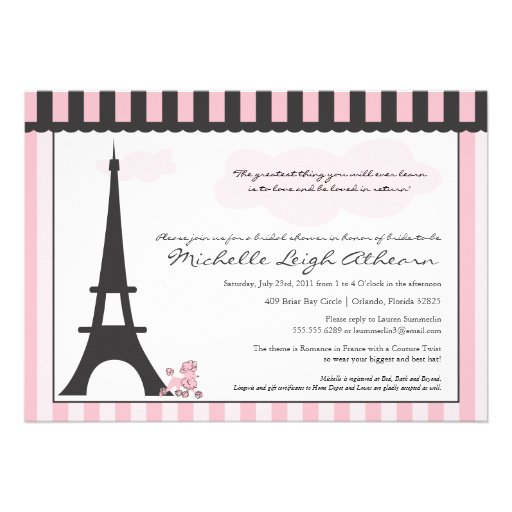 Eiffel Tower & Pink Poodle  Bridal Shower Custom Invites