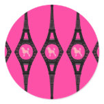 Eiffel Tower Pink Poodle Round Stickers