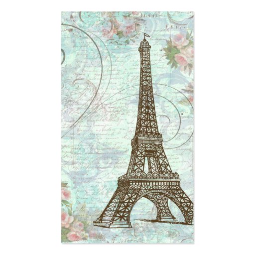 Eiffel Tower Pink Roses & Scrolls Business Card