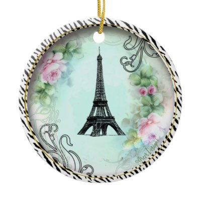 Eiffel Tower Pink Roses Zebra print Ornament
