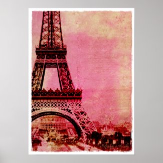 Eiffel Tower Pink Sunset Vintage Style print