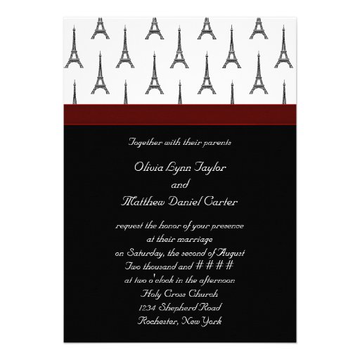 Eiffel Tower Red Bow 5x7 Wedding Invitations