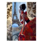 Eiffel Tower, Red Dress, Let's Go Post Cards
