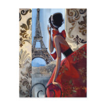 Eiffel Tower, Red Dress, Let's Go Post Cards