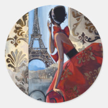 Eiffel Tower, Red Dress, Let's Go Sticker