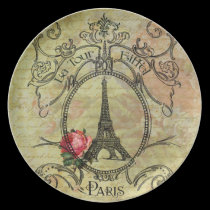 Eiffel Tower  Red Rose Steampunk Design plates