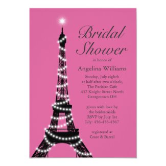 Eiffel Tower Sparkles Bridal Shower Invite fuchsia