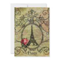 Eiffel Tower steampunk Red Rose Paris Custom Invites