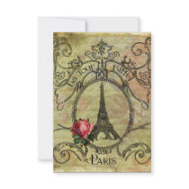 Eiffel Tower steampunk Red Rose Paris Invite