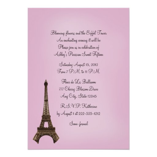 Eiffel Tower Sweet 15 Fifteen Invitations Lilac