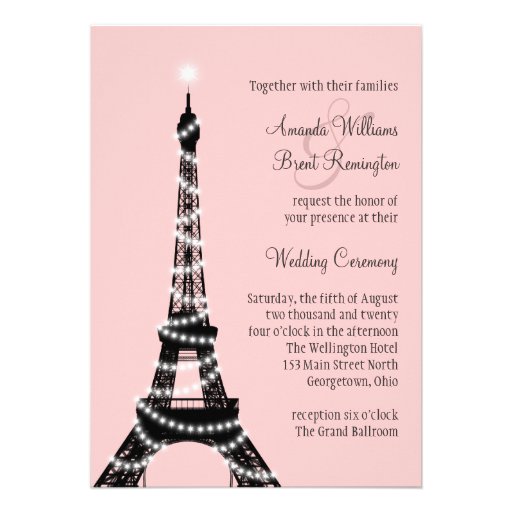 Eiffel Tower Twinkles Wedding Invitation (pink)