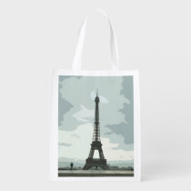 Eiffel Tower under Cloudy Skies Grocery Bag at Zazzle