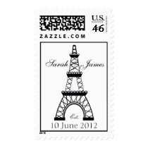 Eiffel Tower Wedding Names Date Postage Stamp