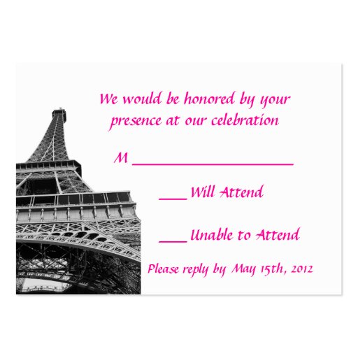 Eiffel Tower Wedding RSVP Cards Business Card (front side)