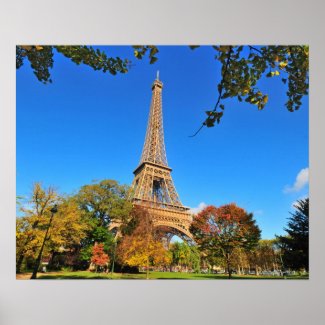 Eiffel Tower with autumn trees and leaves Print