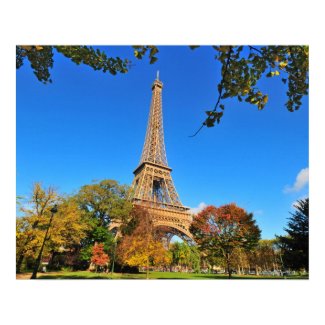 Eiffel Tower with autumn trees and leaves Print