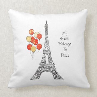 Eiffel Tower with balloons Cushion Throw Pillow