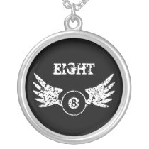 Eight ball with wings - billiards - pool necklace