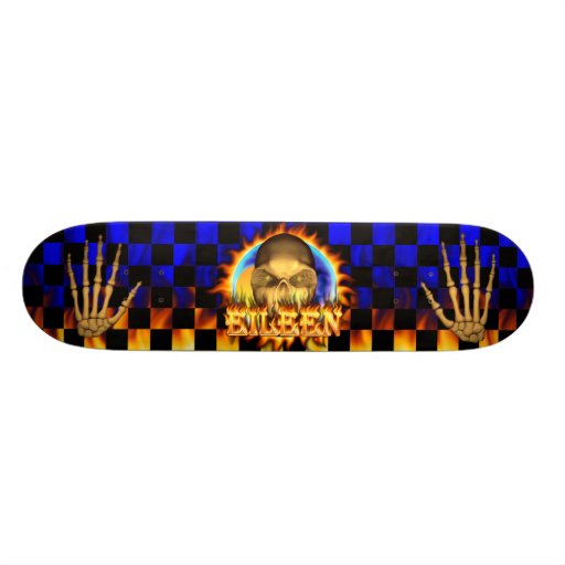 Eileen skull real fire and flames skateboard desig