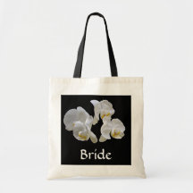 El bolso de la novia con las orquídeas blancas en  bolsa lienzo