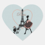 El caminar romántico lindo de la silueta del chica pegatina de corazón personalizadas