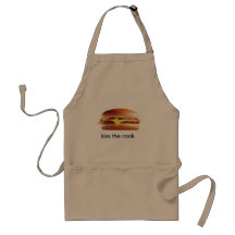el cheeseburger, besa al cocinero, en un delantal
