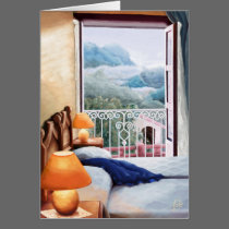 El cojín azul / The blue pillow. Card cards