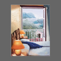 El cojín azul / The blue pillow. Postcard postcards