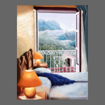El cojín azul / The blue pillow. Poster posters
