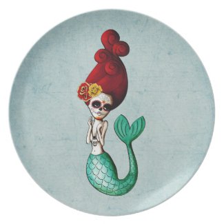 El Dia de Muertos Mermaid Dinner Plates