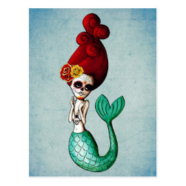 El Dia de Muertos Mermaid Post Cards