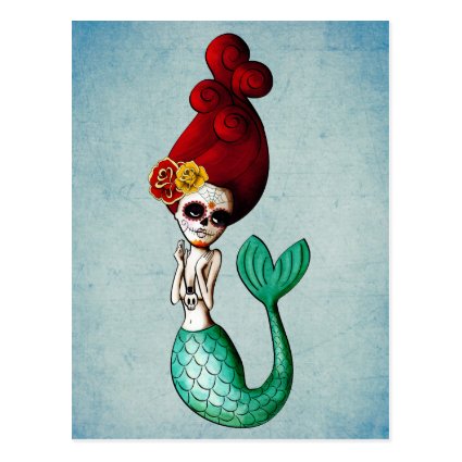 El Dia de Muertos Mermaid Post Cards