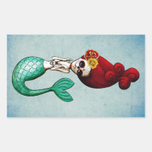 El Dia de Muertos Mermaid Rectangular Stickers