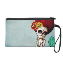 El Dia de Muertos Mermaid Wristlet Purses