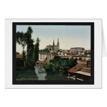 El Eure y el nuevo puente, vintage de Chartres, Fr Tarjeton