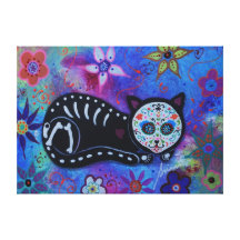 EL Gato Dia de los Muertos Impresión En Lona Estirada